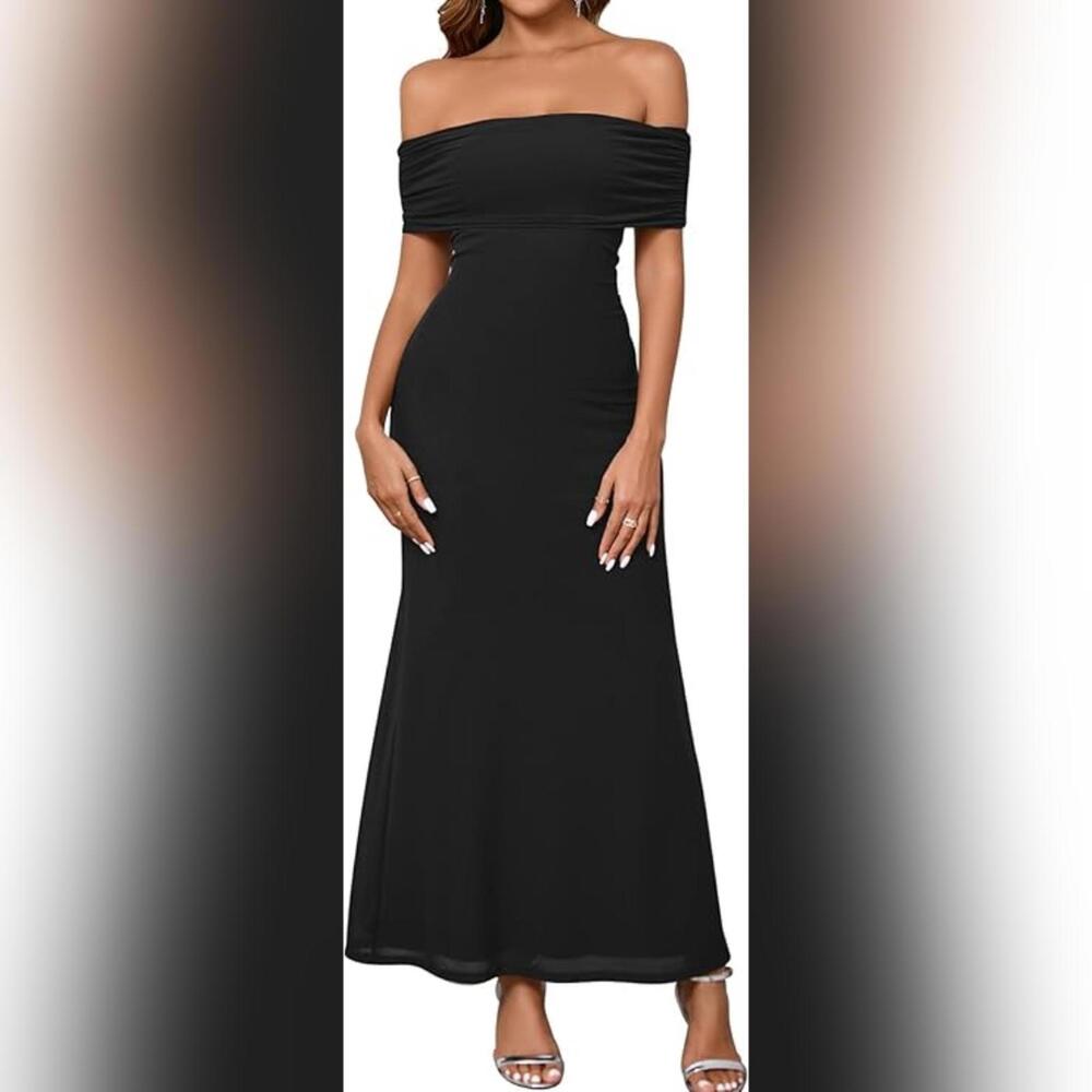 NWT KUTUMAI Off Shoulder Bodycon Long Mesh Ruched Elegant Dress, L (8-10 US)